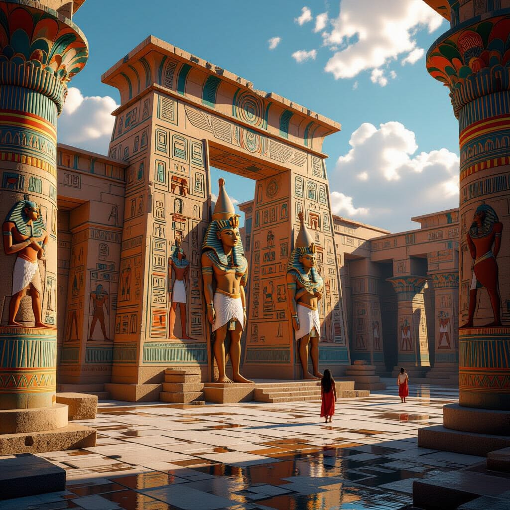 Stone portal gate with desert beyond