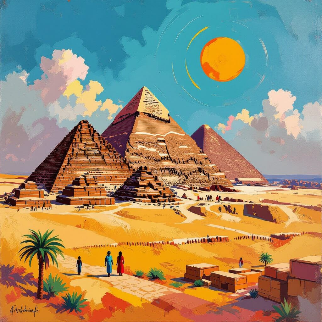 Pyramids with long evening shadows